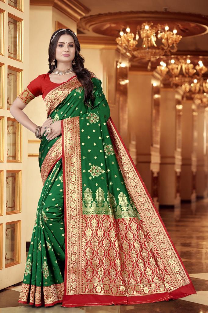 Aab Eiris Green Soft Lichi Silk Sarees Suppliers In India